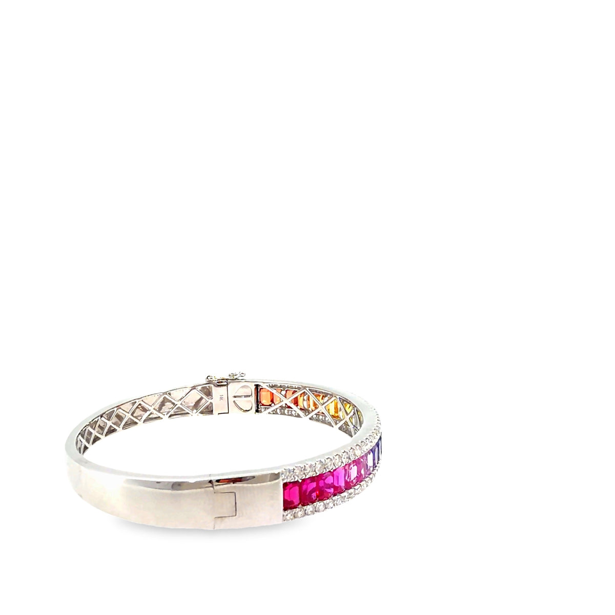 The Rainbow Row Bangle, 8.75ct Multicolor Sapphire & Diamond, 14K White Gold by Benji Designs, view 5