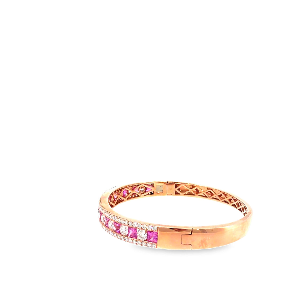 The Pink Promenade Bangle, 6.50ct Pink Sapphire & Diamond, 14K Rose Gold by Benji Designs, view 3