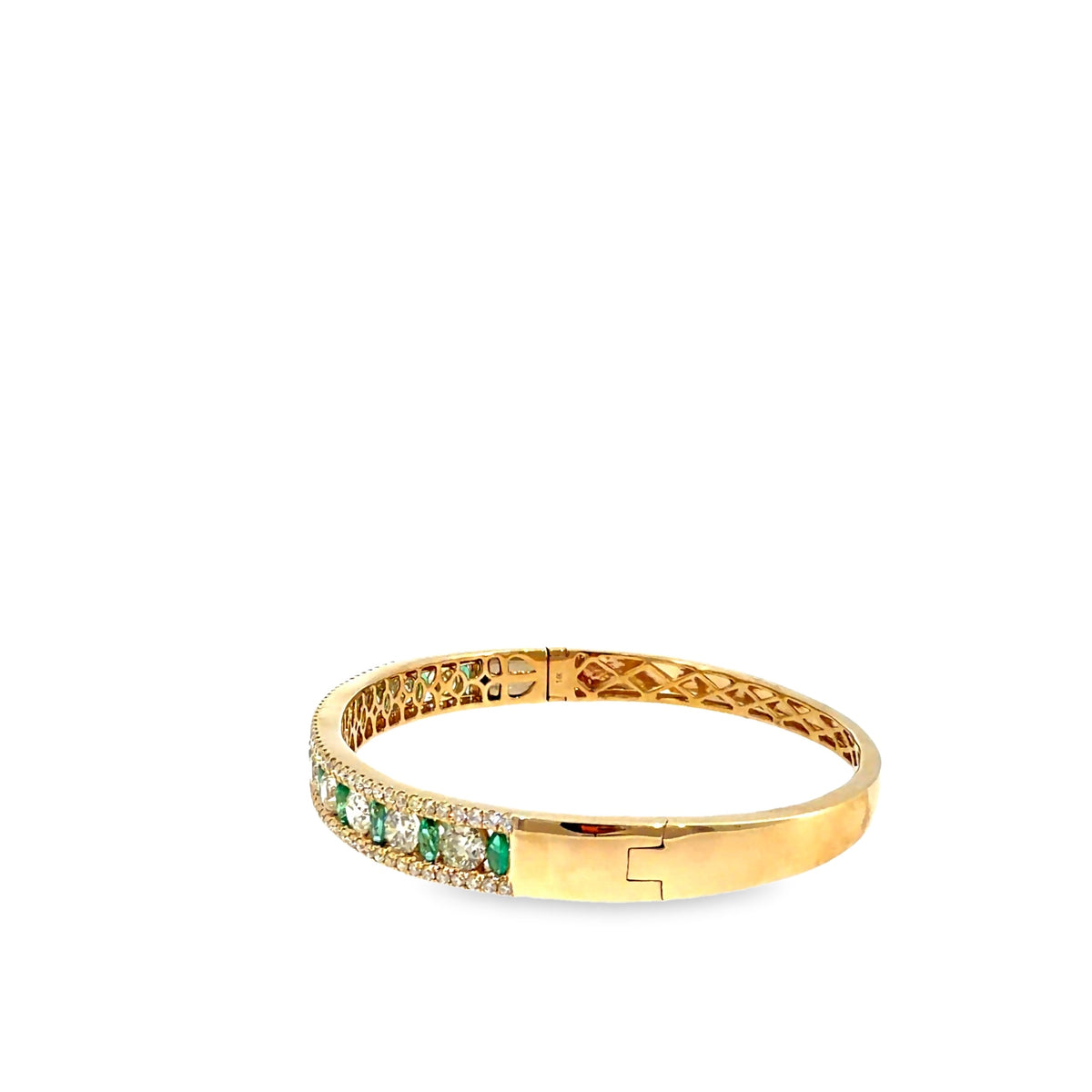 The Verdant Crown Bangle, 5.00ct Emerald & Diamond, 14K Yellow Gold by Benji Designs, view 3