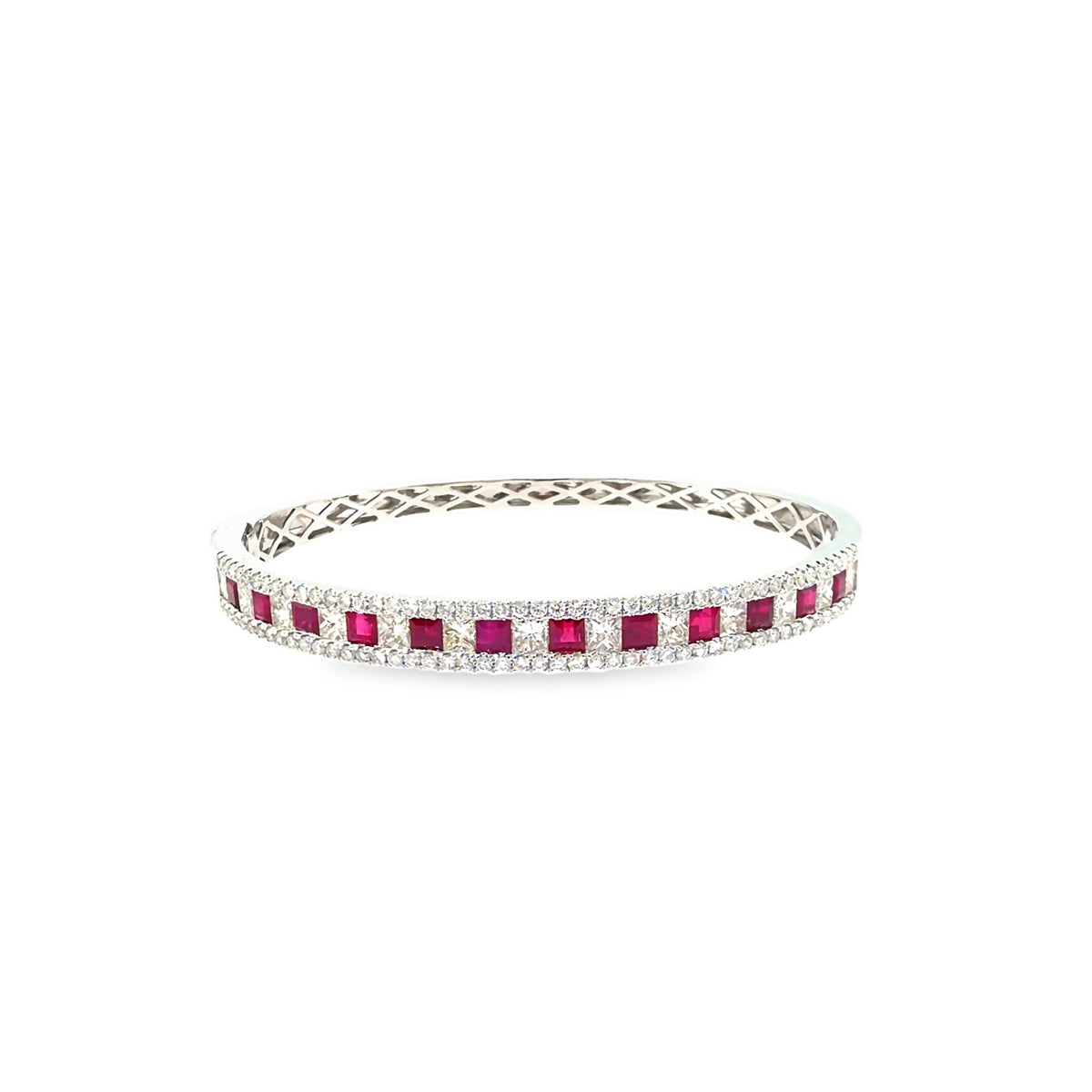 The Ruby Mosaic Bangle, 6.25ct Ruby & Diamond, 14K White Gold by Benji Designs, view 2