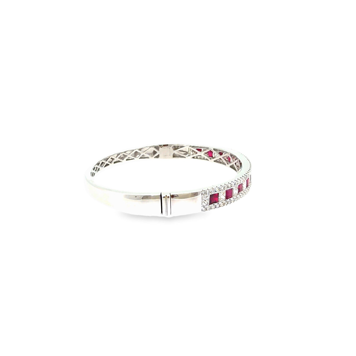 The Ruby Mosaic Bangle, 6.25ct Ruby & Diamond, 14K White Gold by Benji Designs, view 5