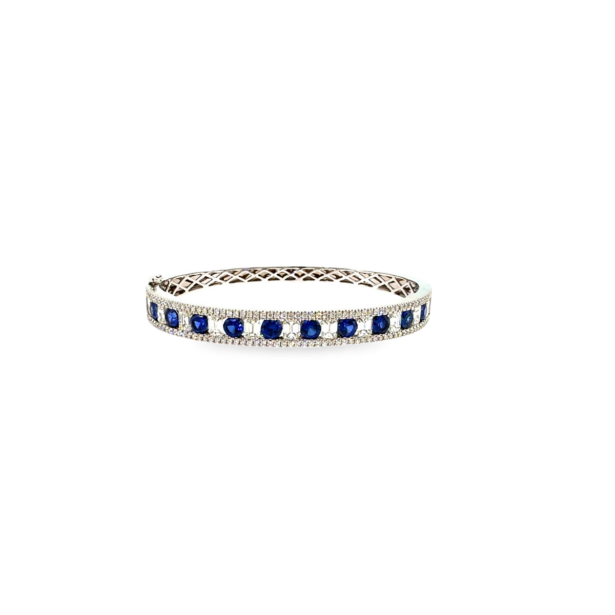 The Sapphire Gallery Bangle, 7.25ct Sapphire & Diamond, 14K White Gold by Benji Designs, view 1