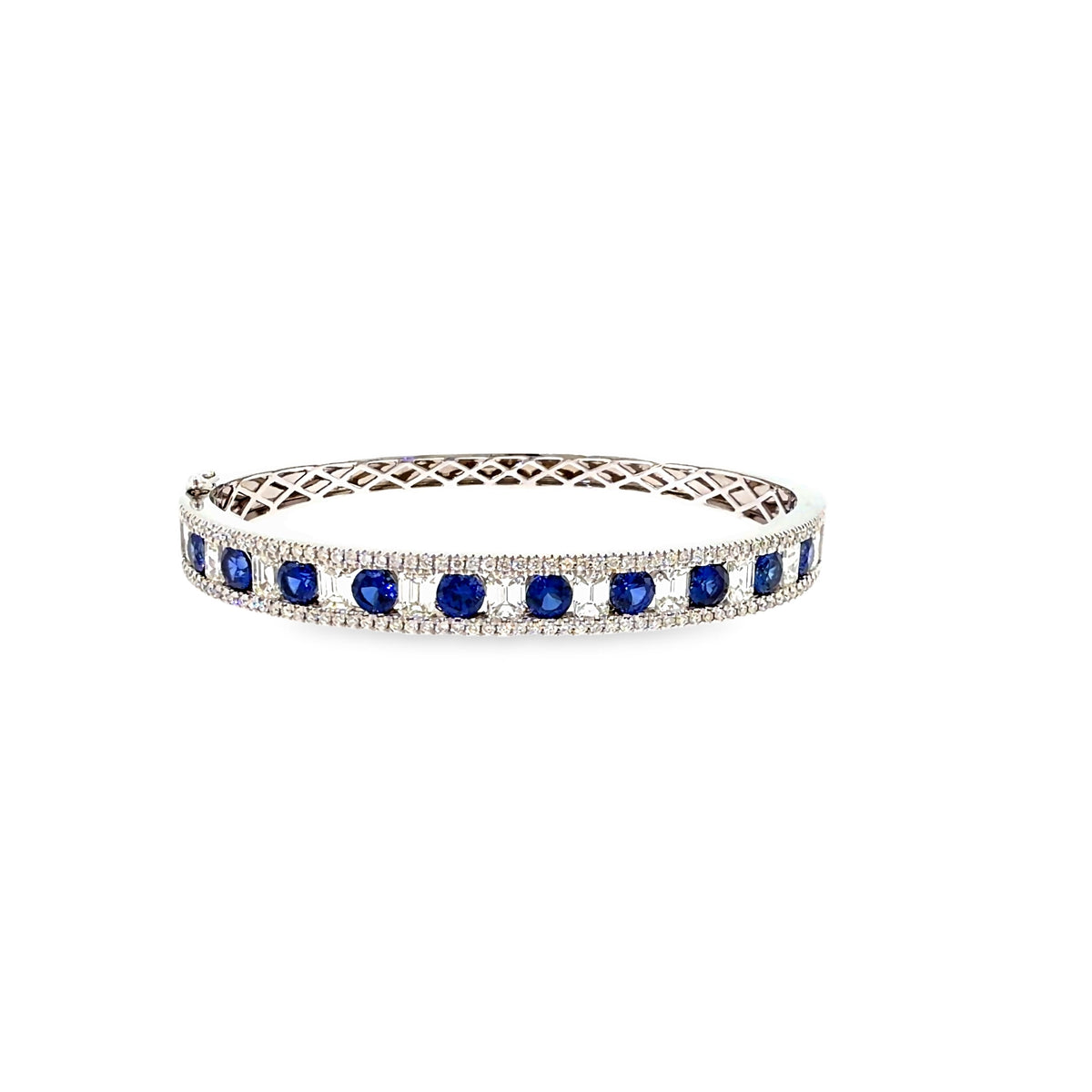 The Sapphire Gallery Bangle, 7.25ct Sapphire & Diamond, 14K White Gold by Benji Designs, view 2