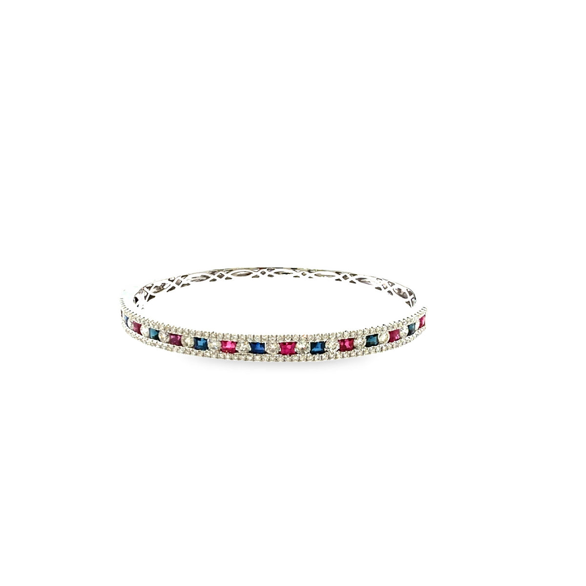The Jubilee Bangle, 4.25ct Ruby, Sapphire & Diamond, 14K White Gold by Benji Designs, view 1