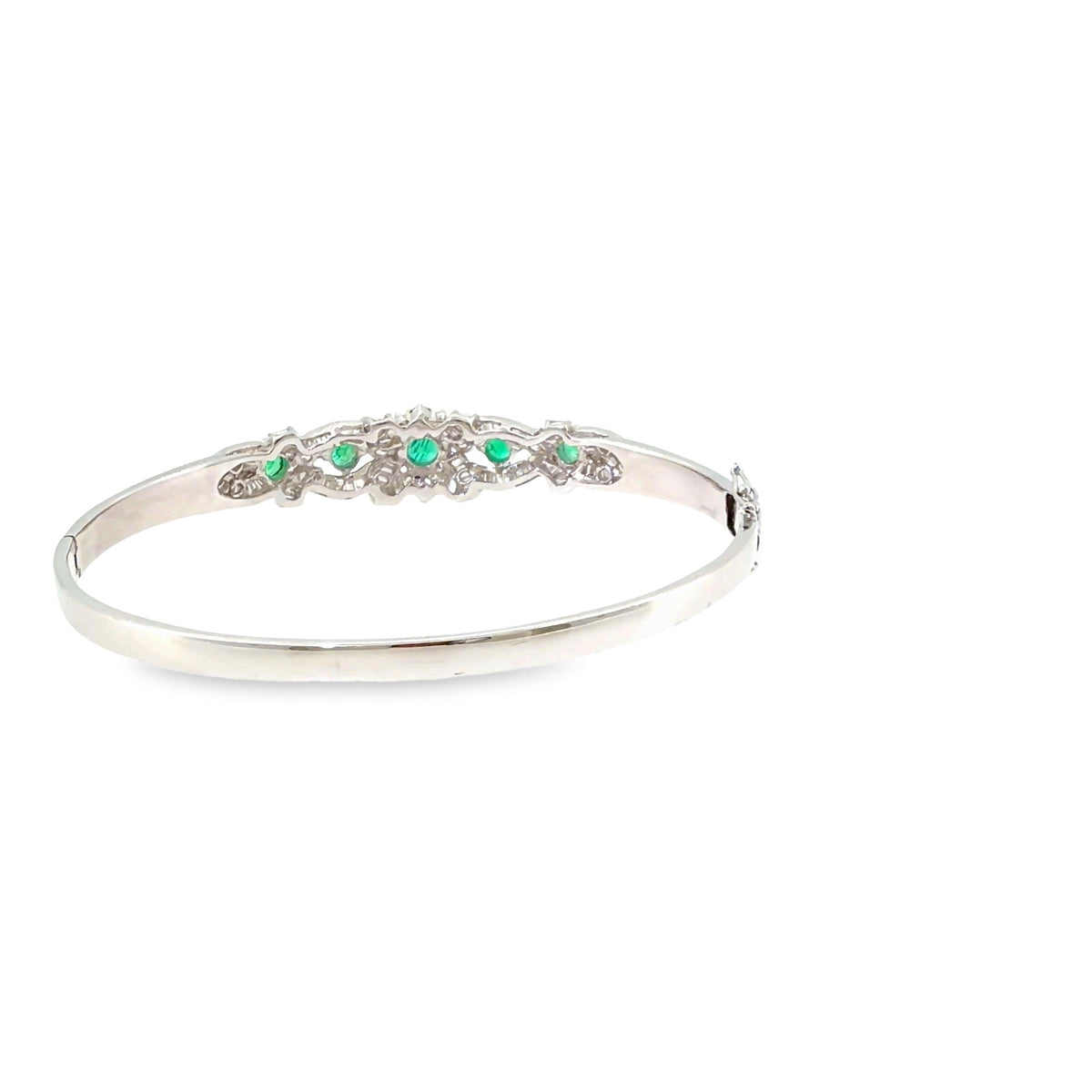 The Emerald Quintet Bangle, 3.06ct Emerald & Diamond, 18K White Gold by Benji Designs, view 4