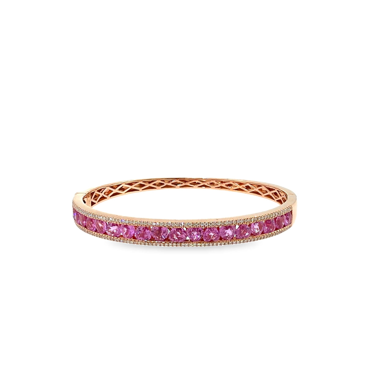 The Pink Champagne Bangle, 6.60ct Pink Sapphire & Diamond, 14K Rose Gold by Benji Designs, view 2