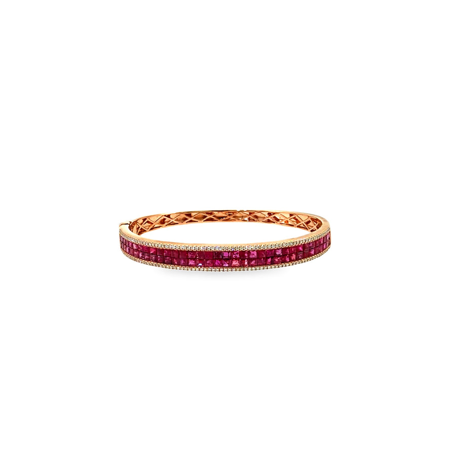 The Ruby Runway Bangle, 6.75ct Ruby & Diamond, 14K Rose Gold by Benji Designs, view 1