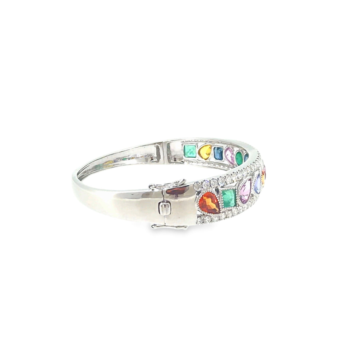 The Carnival Bangle, 12.55ct Multicolor Gemstone & Diamond, 14K White Gold by Benji Designs, view 5