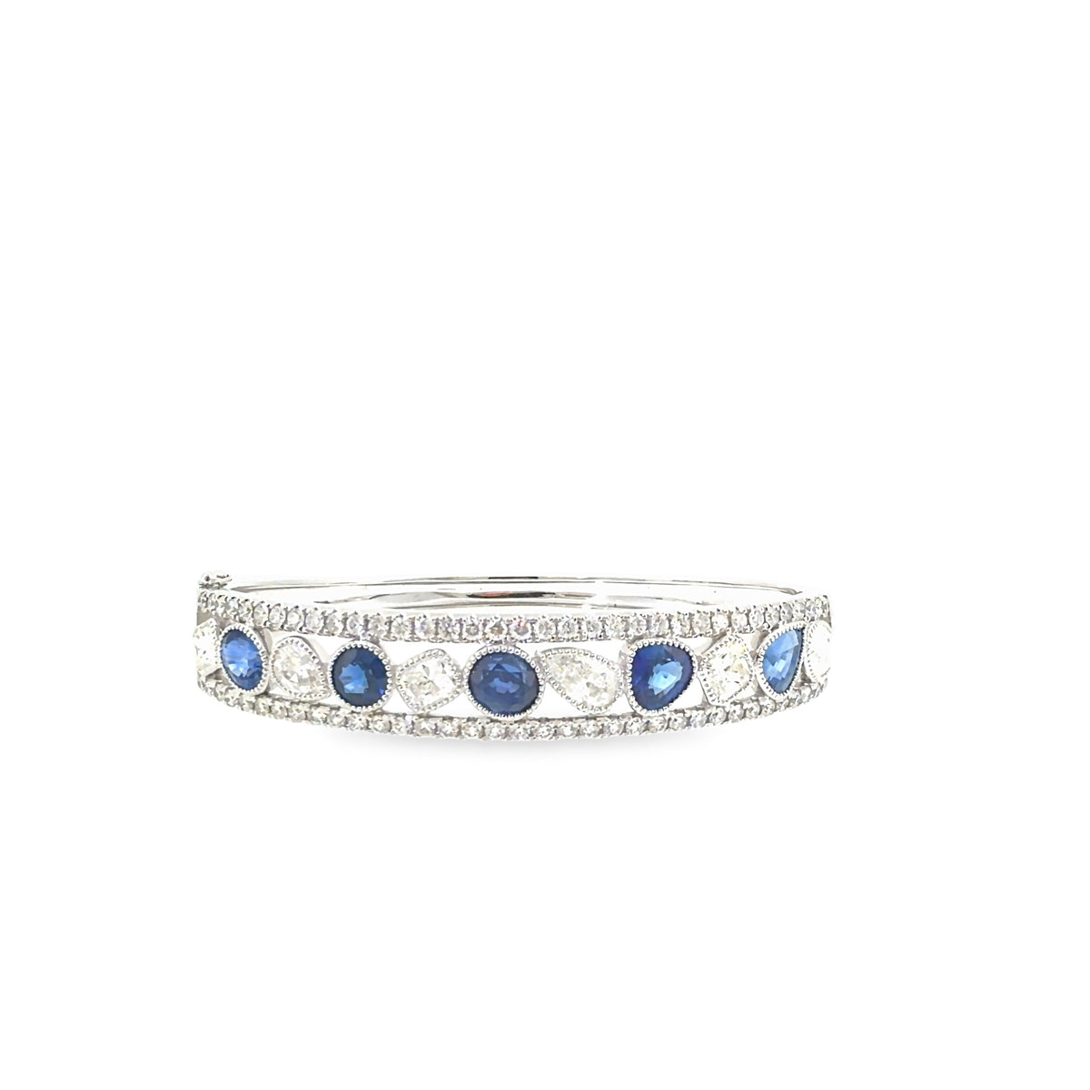 The Sapphire Monarch Bangle, 12.00ct Sapphire & Diamond, 14K White Gold by Benji Designs, view 2