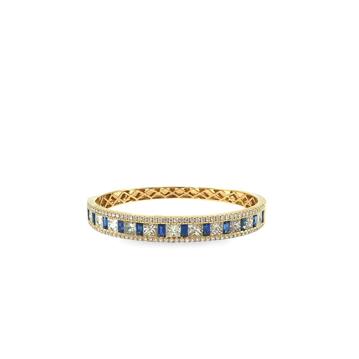 The Royal Mosaic Bangle, 9.50ct Sapphire & Diamond, 14K Yellow Gold by Benji Designs, view 1