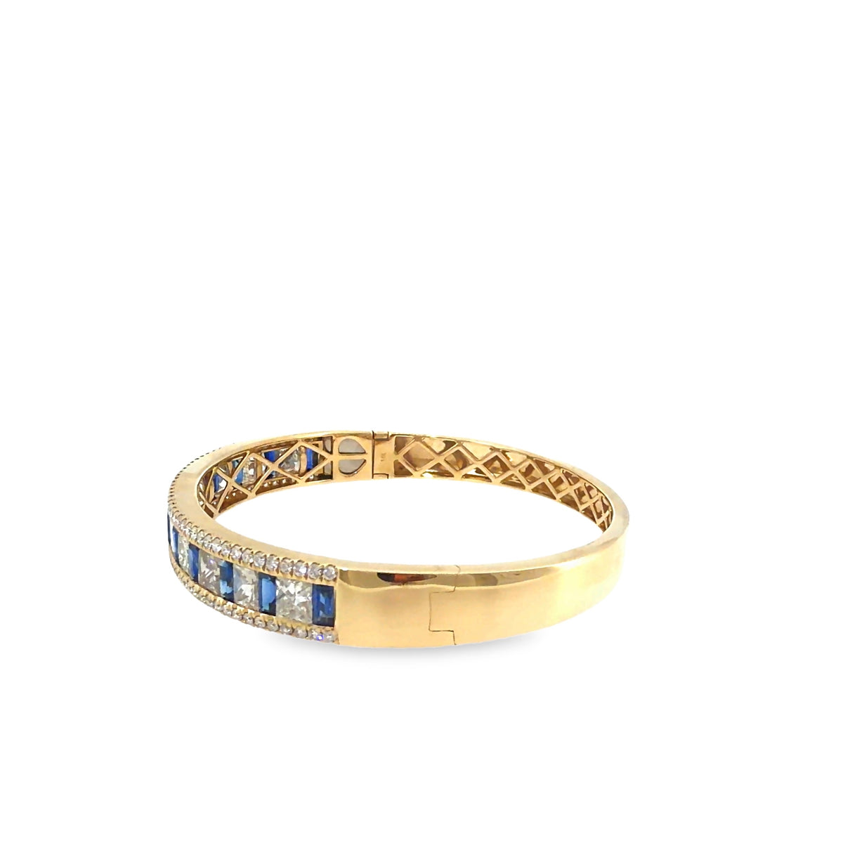 The Royal Mosaic Bangle, 9.50ct Sapphire & Diamond, 14K Yellow Gold by Benji Designs, view 3