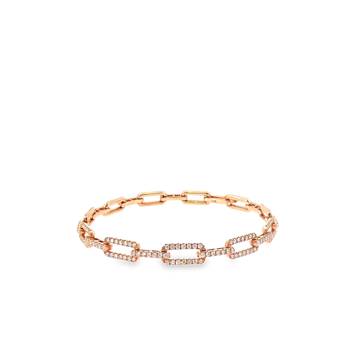 The Rose Paperclip Bracelet, 1.75 ct Diamond, 14K Rose Gold by Benji Designs, view 2