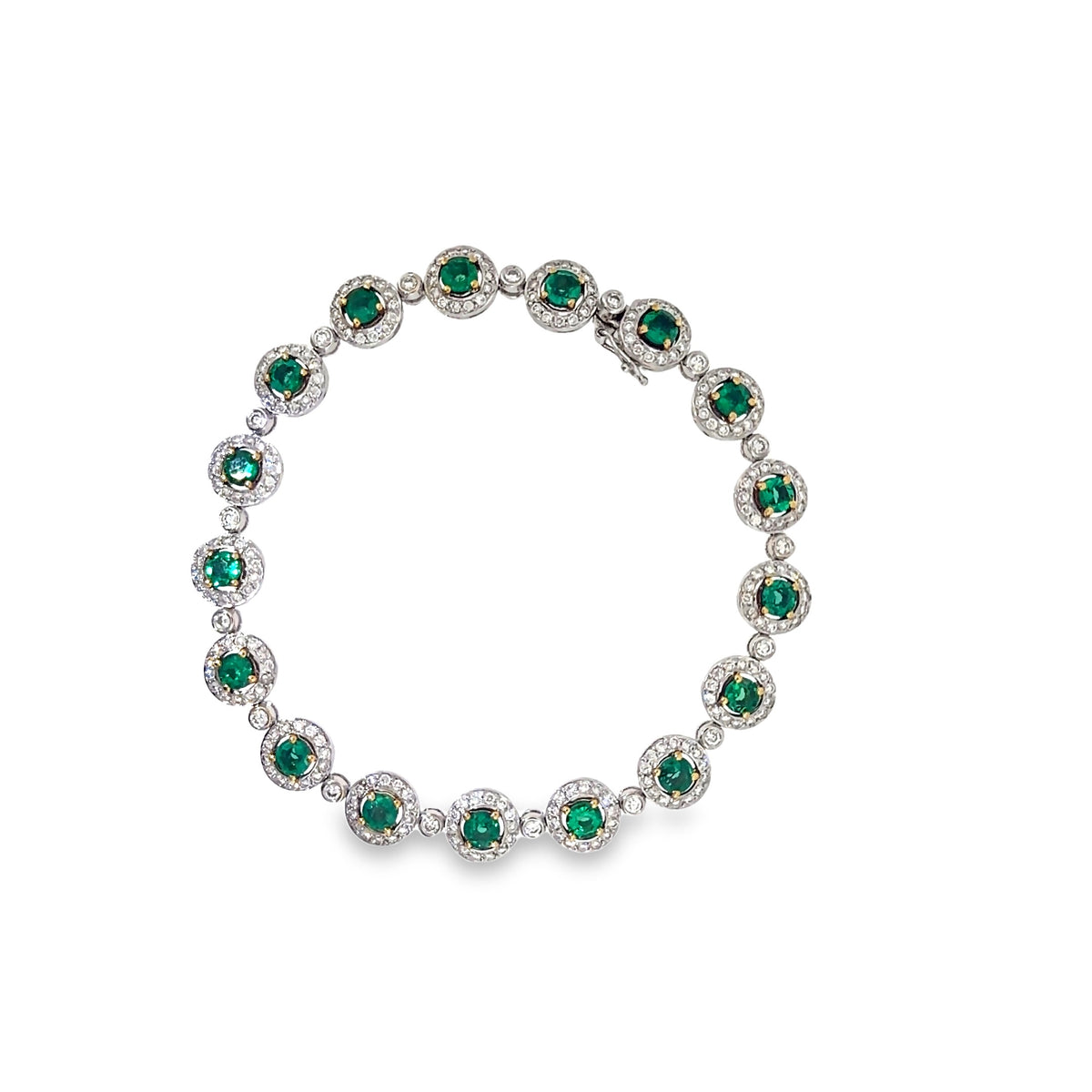 The Emerald Wreath Bracelet, 5.46ct Emerald & Diamond, 18K White Gold by Benji Designs, view 3