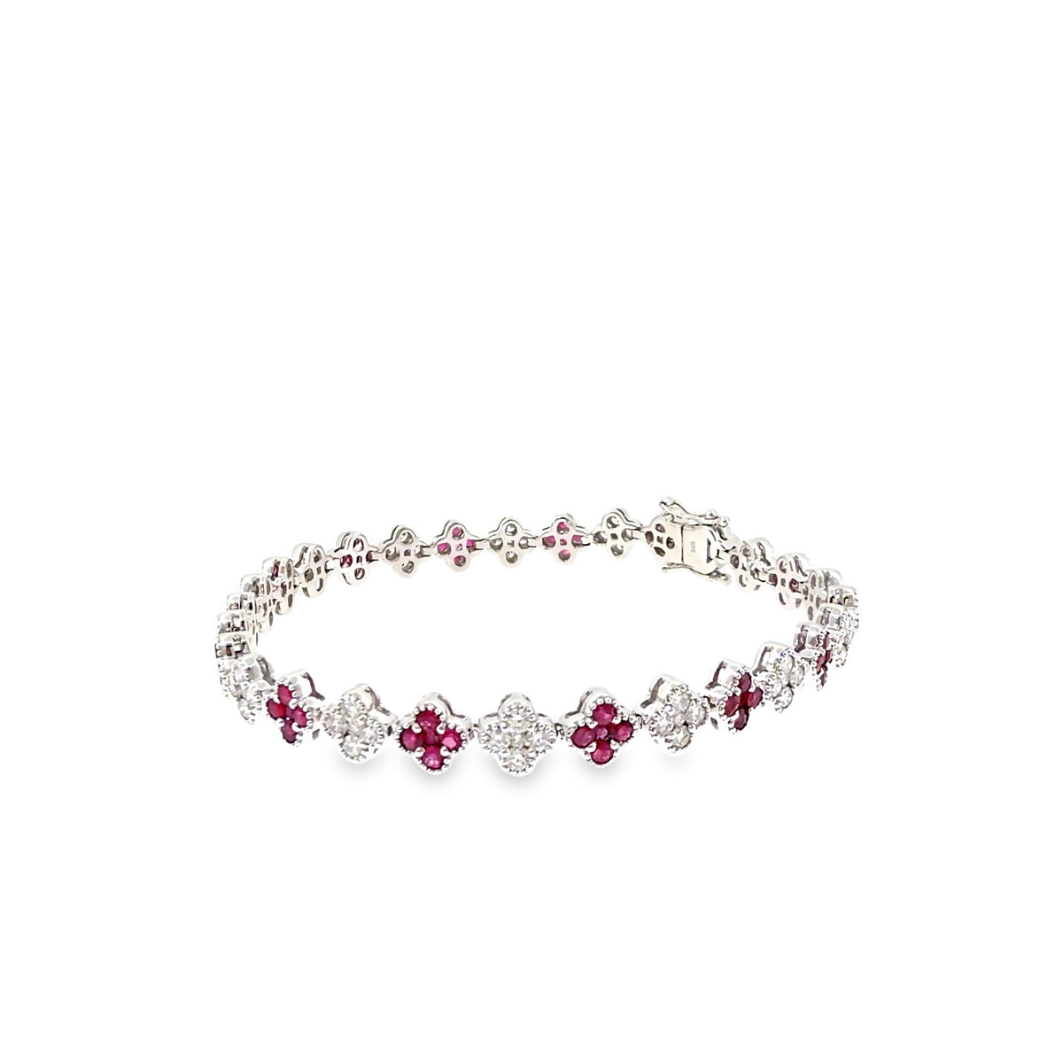 The Ruby Clover Bracelet, 3.00ct Ruby & Diamond, 14K White Gold by Benji Designs, view 3