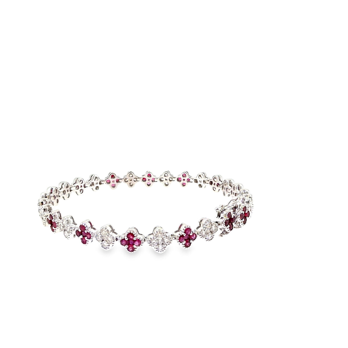 The Ruby Clover Bracelet, 3.00ct Ruby & Diamond, 14K White Gold by Benji Designs, view 4