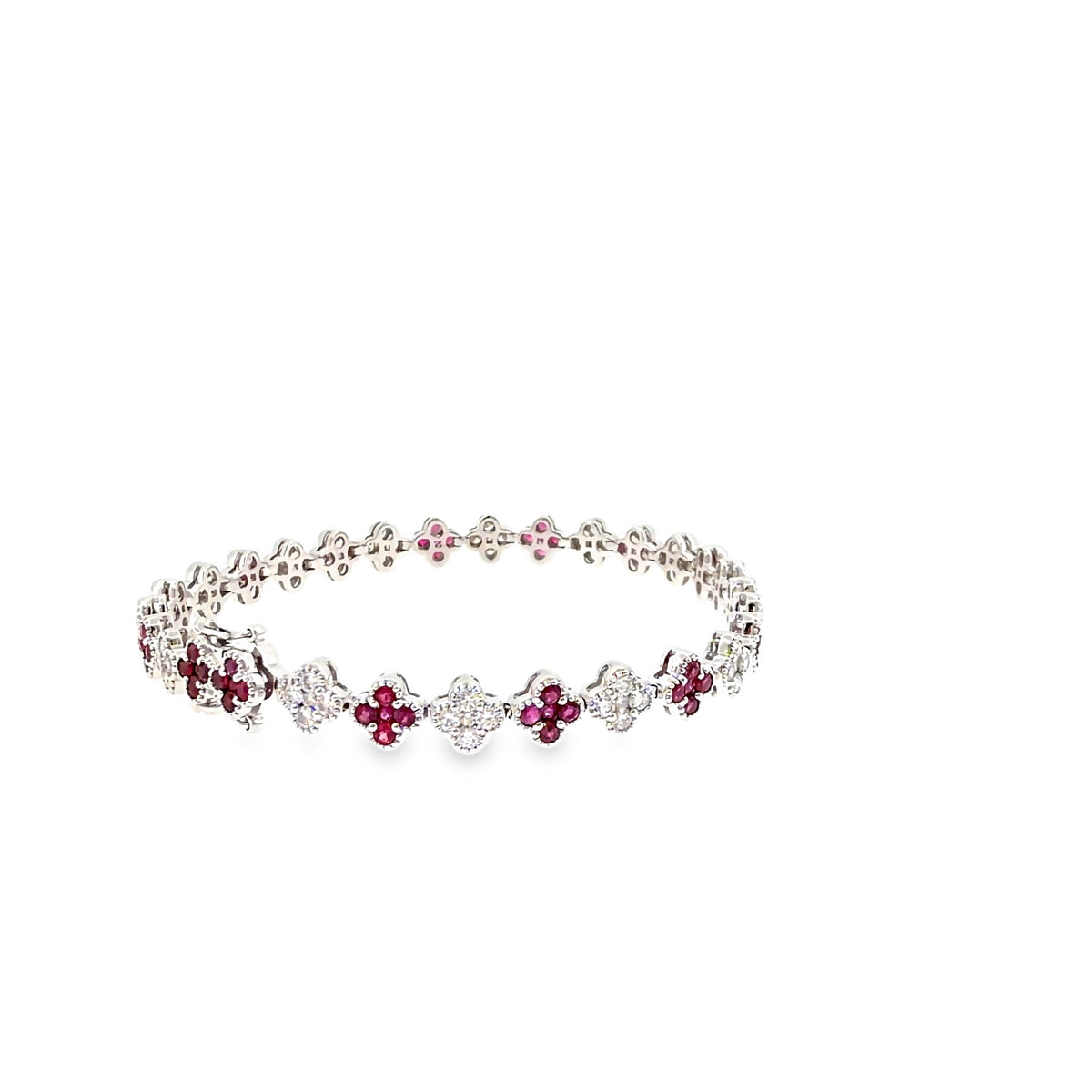 The Ruby Clover Bracelet, 3.00ct Ruby & Diamond, 14K White Gold by Benji Designs, view 5