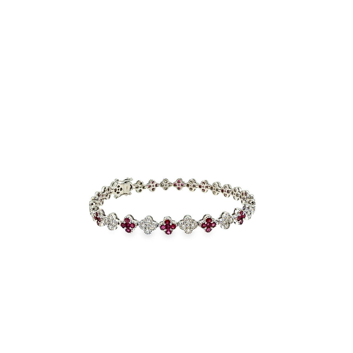 The Ruby Clover Bracelet, 3.00ct Ruby & Diamond, 14K White Gold by Benji Designs, view 1