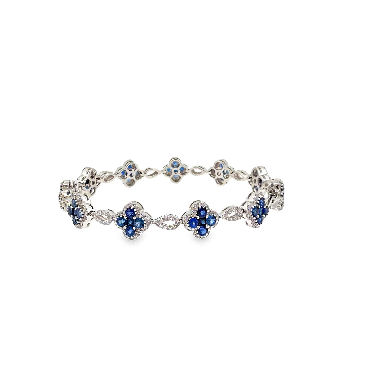 The Sapphire Clover Bracelet, 8.00 ct Sapphire & Diamond, 18K White Gold by Benji Designs, view 5