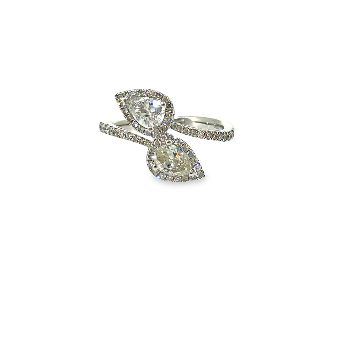 The Twin Tears Ring, 1.20ct Pear Diamond, 18K White Gold by Benji Designs, view 1