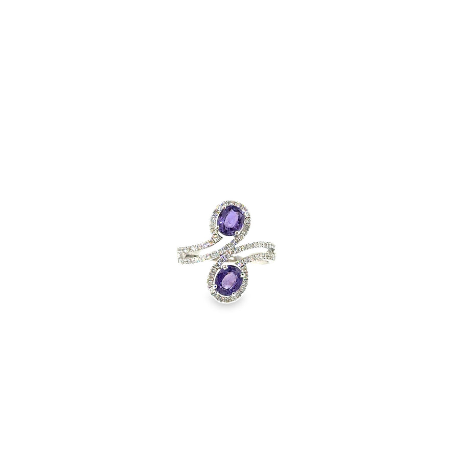 The Lilac Duet Ring, 2.35ct Pink Sapphire & Diamond, 18K White Gold by Benji Designs, view 1