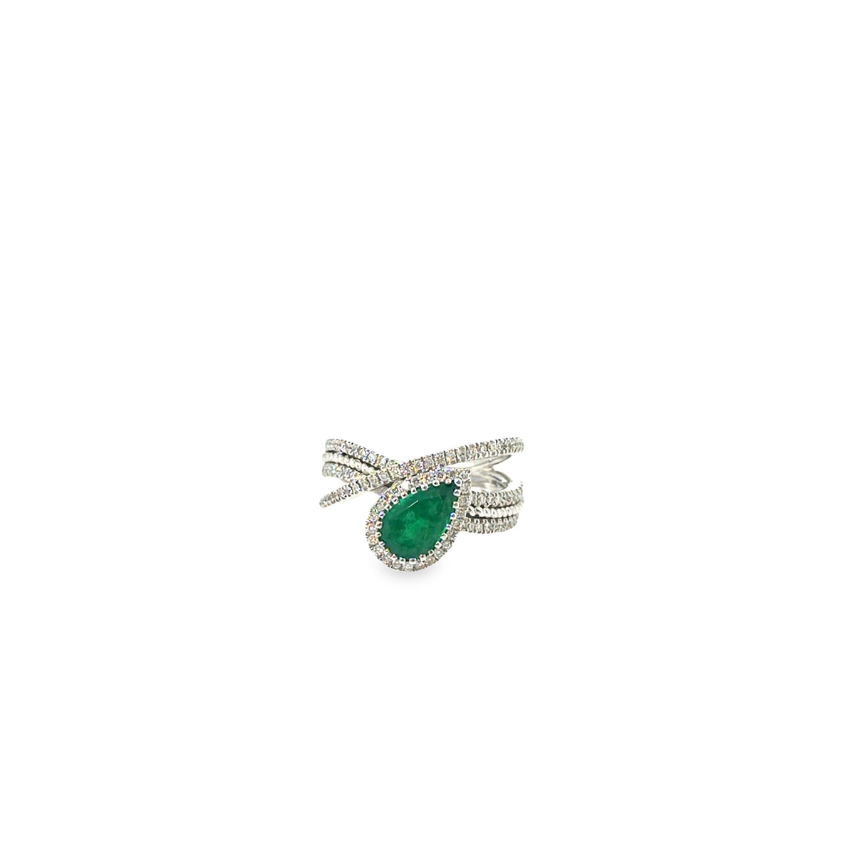 The Emerald Dewdrop Ring, 1.91ct Emerald & Diamond, 18K White Gold by Benji Designs, view 1