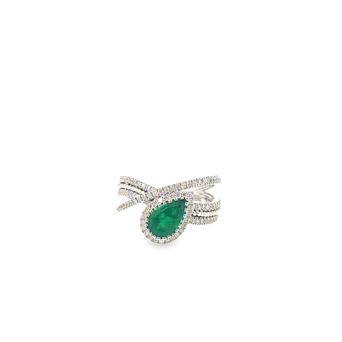 The Emerald Dewdrop Ring, 1.91ct Emerald & Diamond, 18K White Gold by Benji Designs, view 2