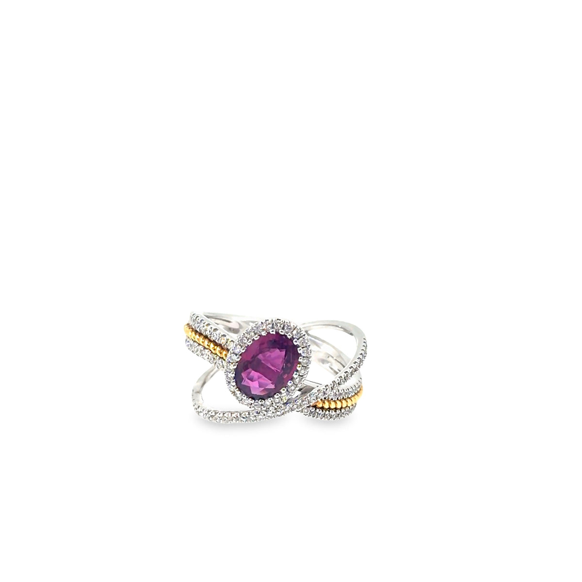 The Scarlet Orbit Ring, 2.07ct Ruby & Diamond, 18K White Gold by Benji Designs, view 2