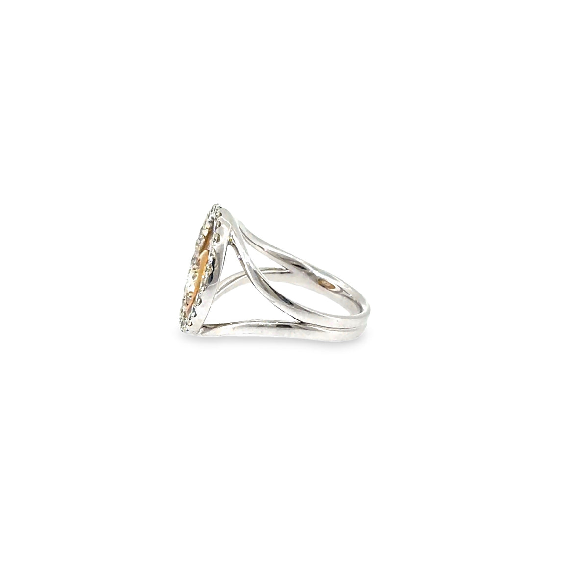 The Cognac Orbit Ring, Cognac Diamond Halo, 14K White Gold by Benji Designs, view 3