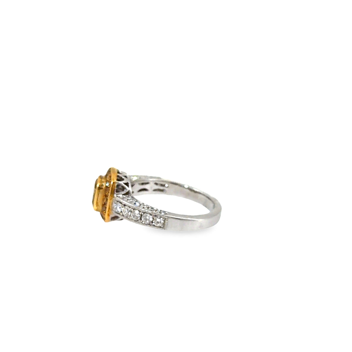 The Saffron Halo Ring, 1.70ct Brown & Yellow Diamond, 18K White Gold by Benji Designs, view 3