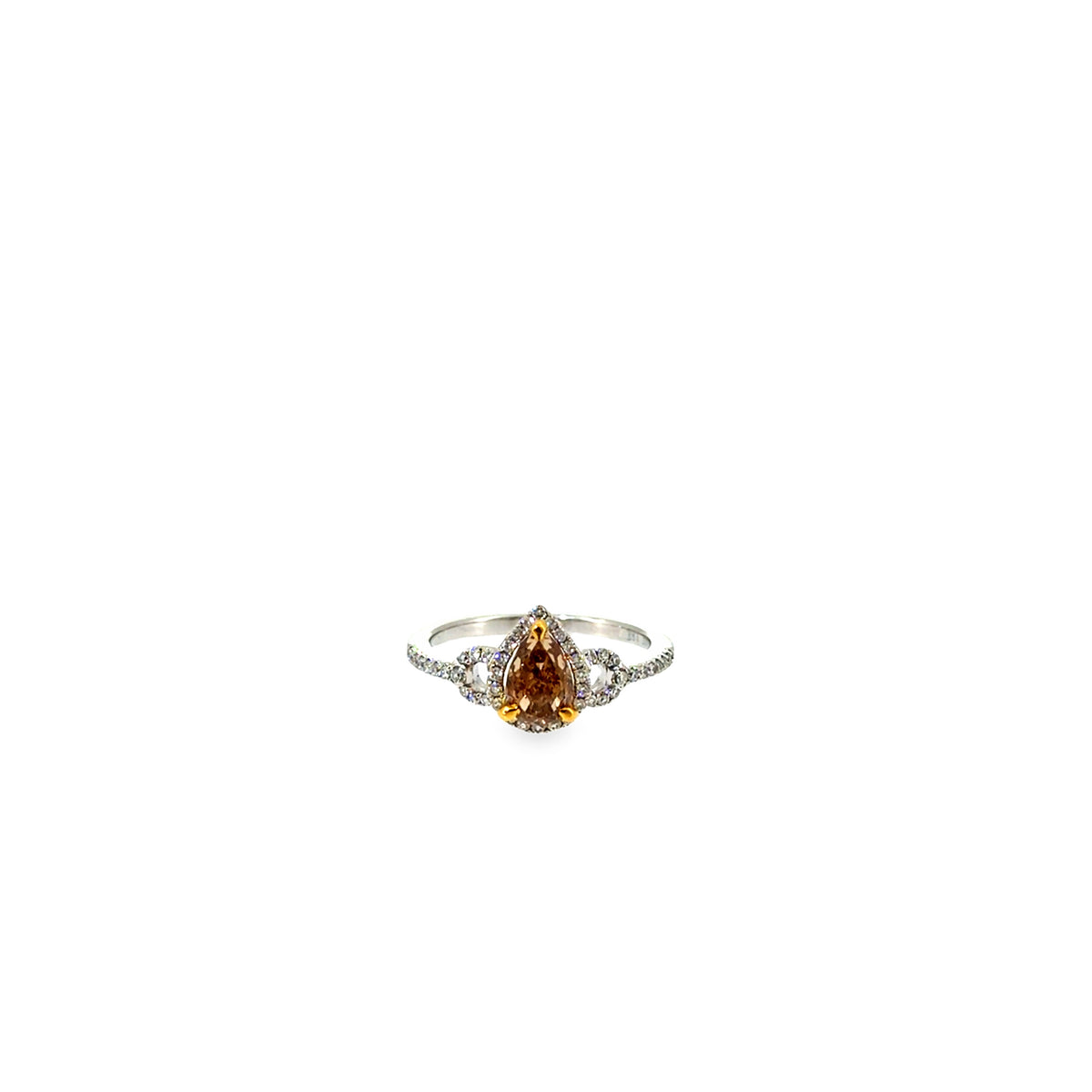 The Mocha Teardrop Ring, 1.27ct Brown Diamond, 18K White Gold by Benji Designs, view 1