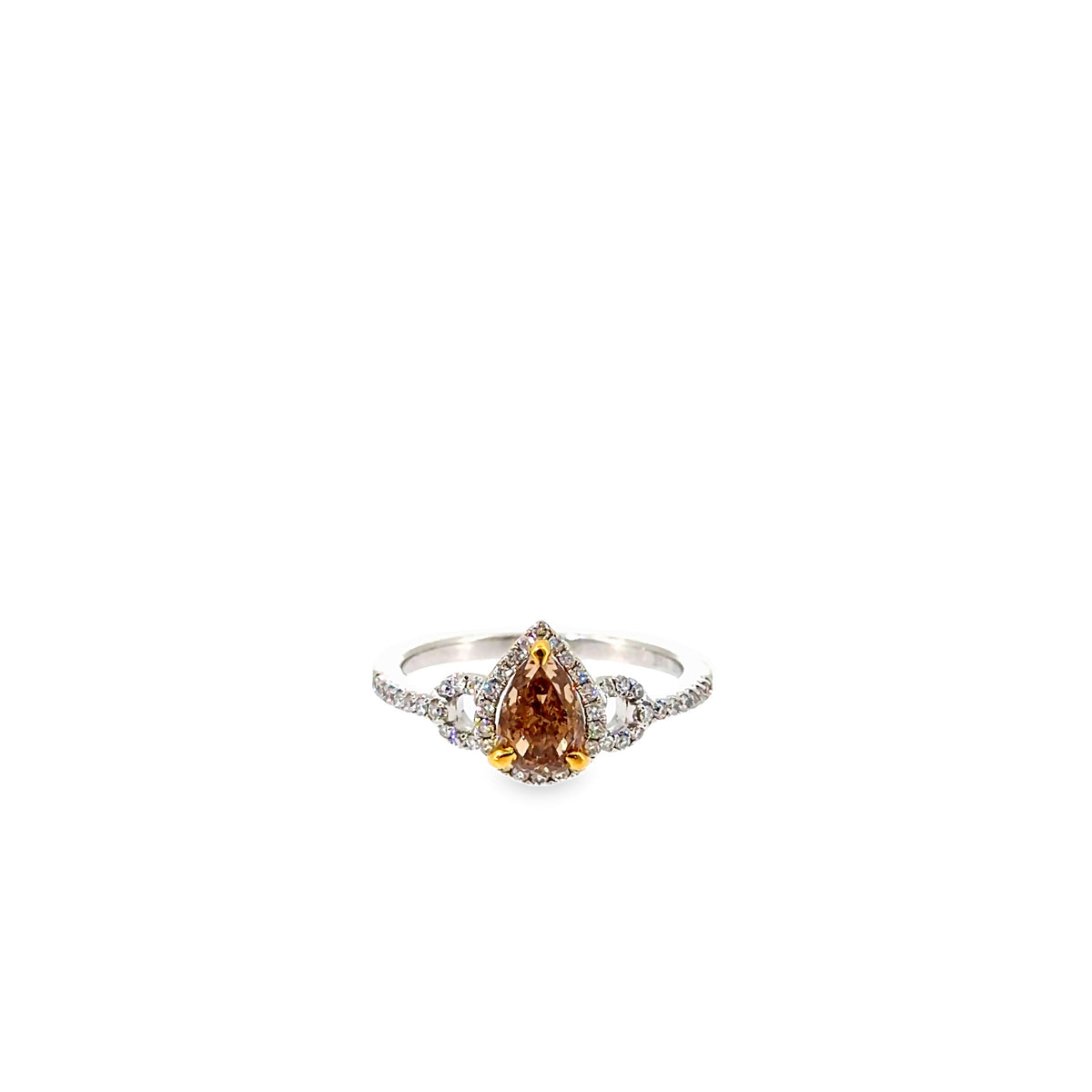 The Mocha Teardrop Ring, 1.27ct Brown Diamond, 18K White Gold by Benji Designs, view 2