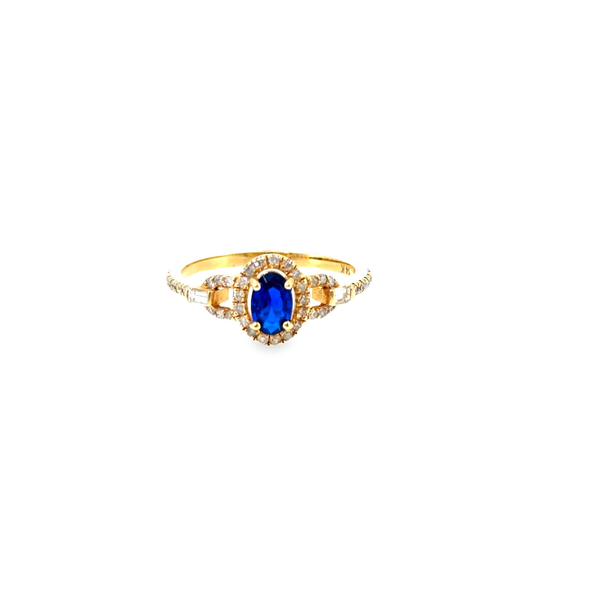 The Royal Blue Halo Ring, 0.75ct Sapphire & Diamond, 14K Yellow Gold by Benji Designs, view 1