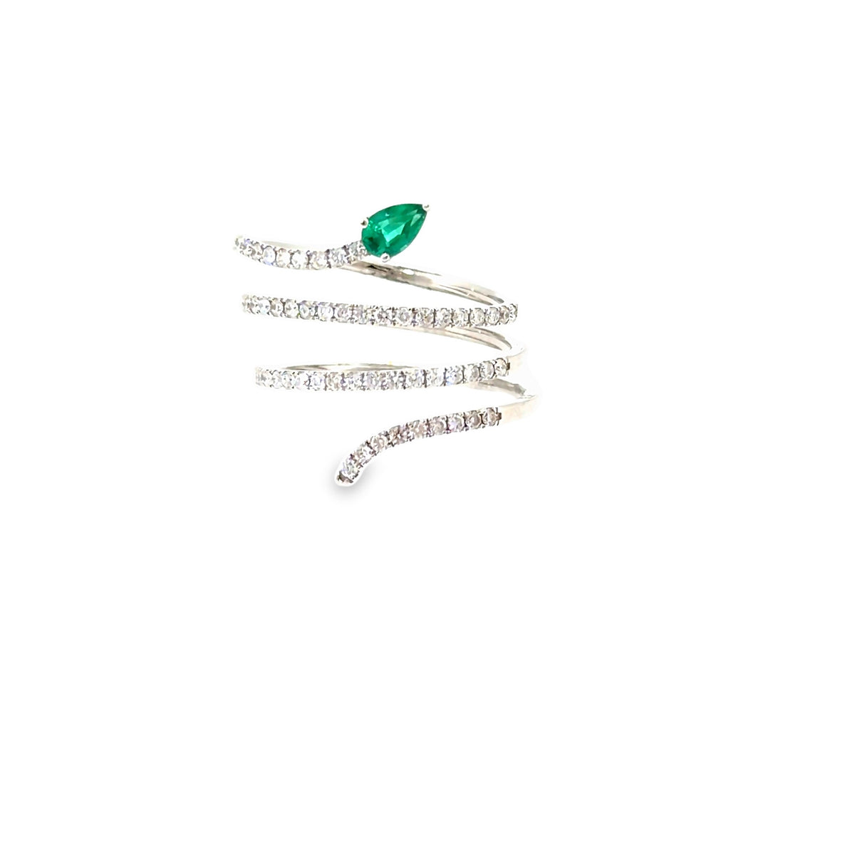 The Emerald Serpent Ring, 0.81ct Emerald & Diamond, 14K White Gold by Benji Designs, view 2