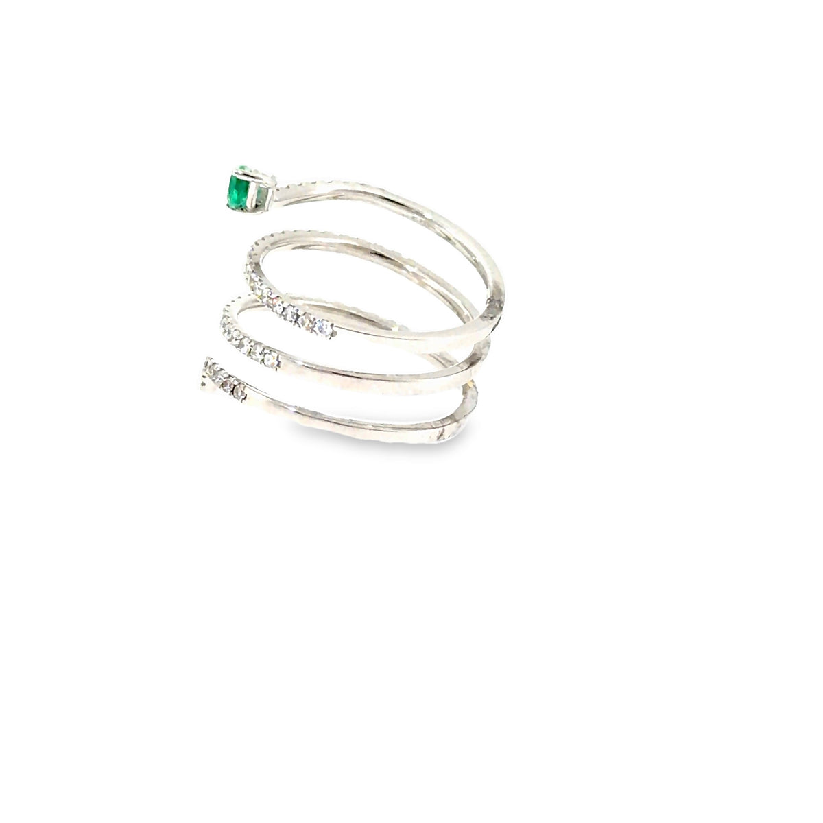 The Emerald Serpent Ring, 0.81ct Emerald & Diamond, 14K White Gold by Benji Designs, view 3