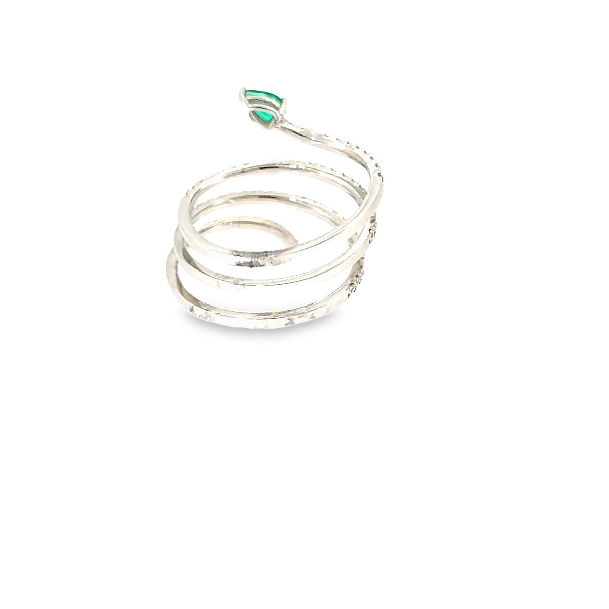 The Emerald Serpent Ring, 0.81ct Emerald & Diamond, 14K White Gold by Benji Designs, view 4