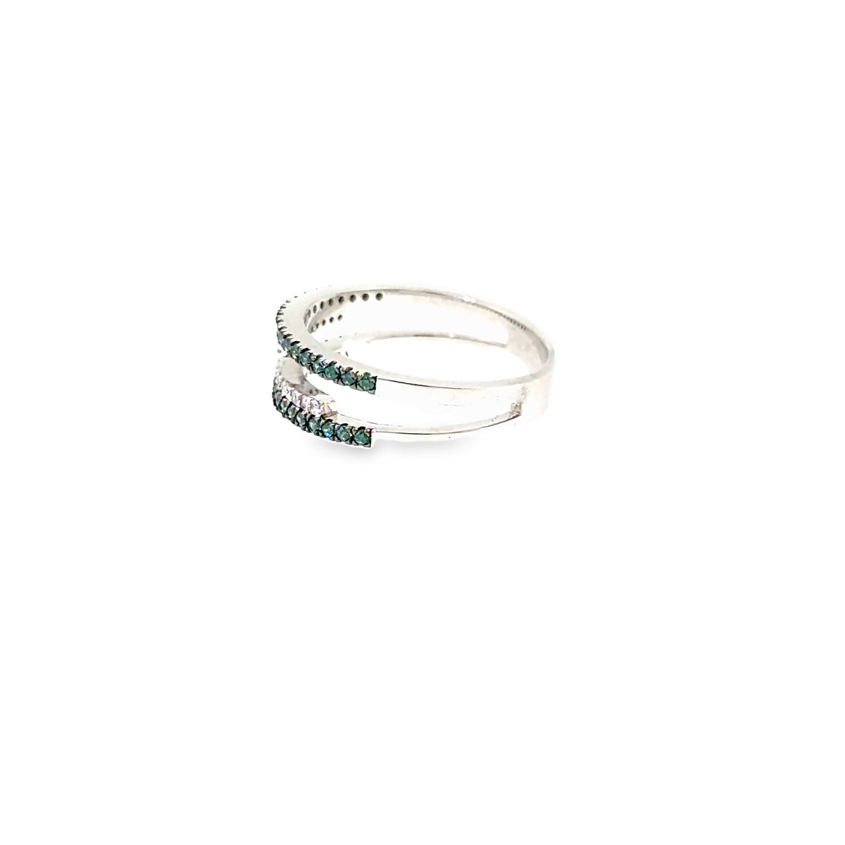The Evergreen Double Ring, 0.50ct Green & White Diamond, 14K White Gold by Benji Designs, view 3