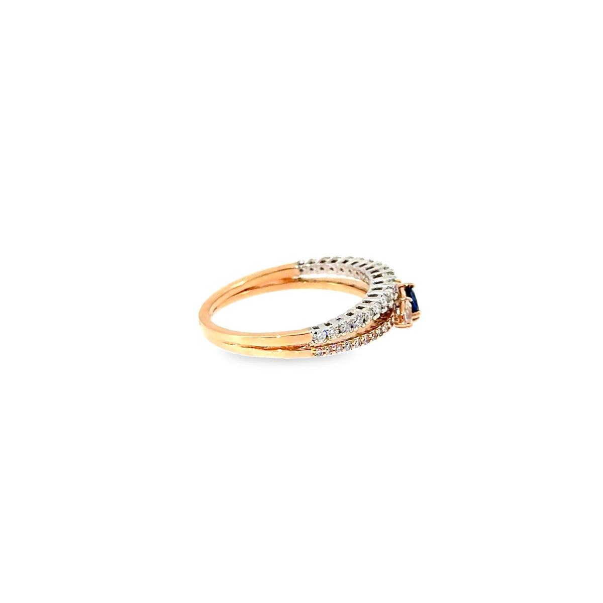 The Blue Bloom Trio Ring, 0.65ct Sapphire & Diamond, 14K Two-Tone Rose & White Gold by Benji Designs, view 5