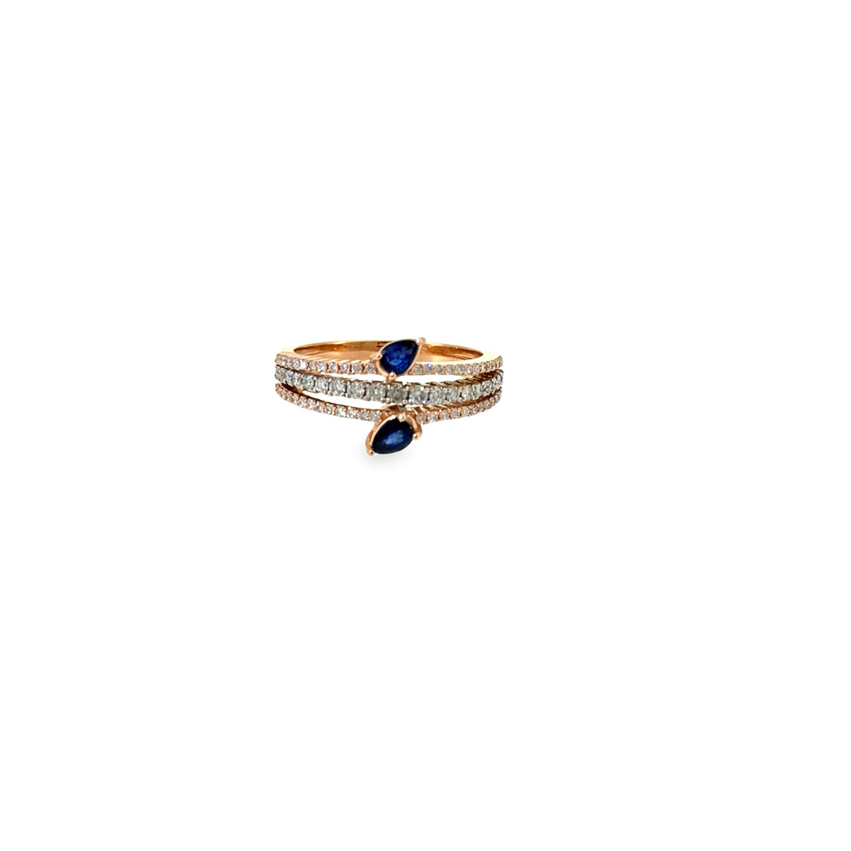 The Twin Sapphire Ring, 0.98ct Sapphire & Diamond, 14K Rose Gold by Benji Designs, view 1