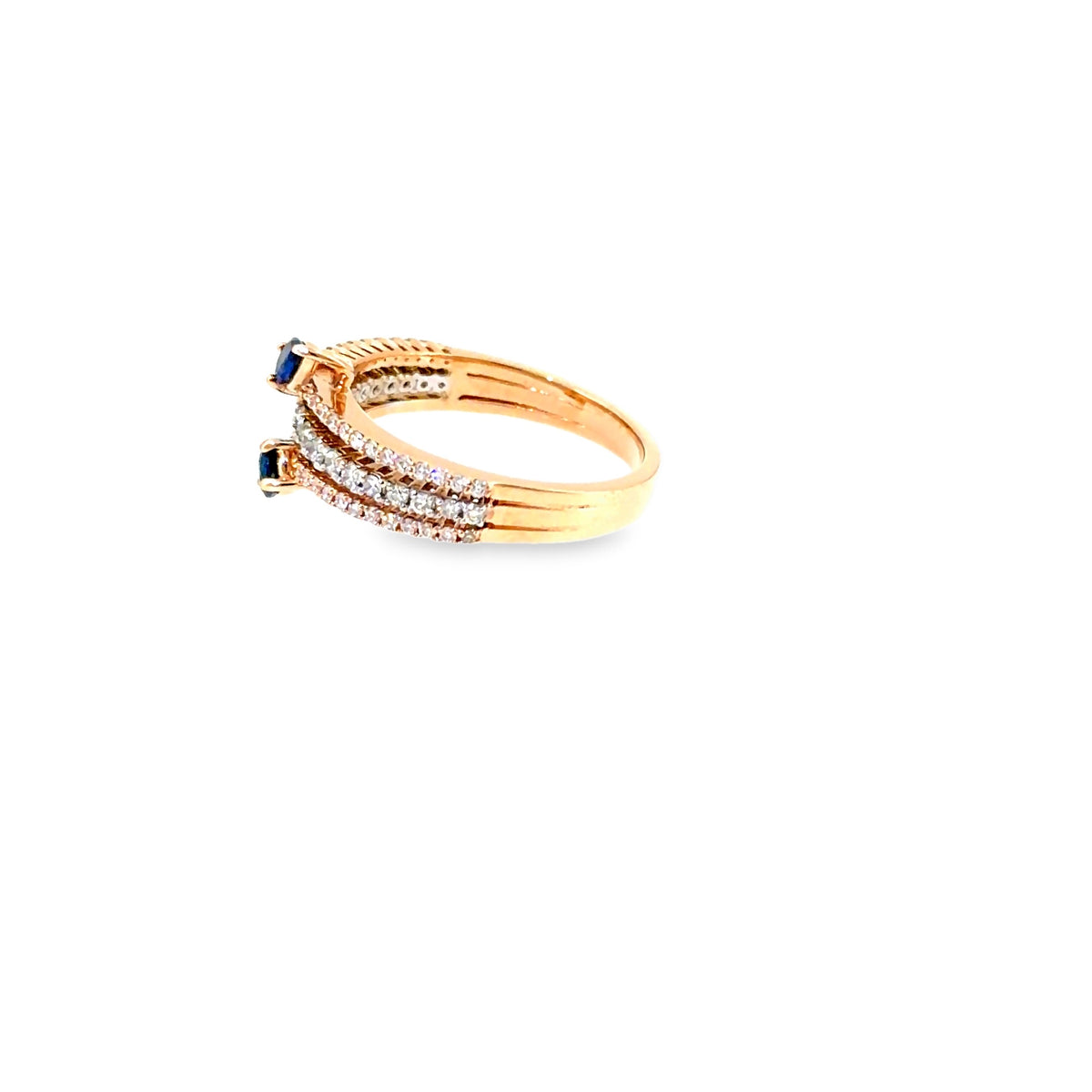 The Twin Sapphire Ring, 0.98ct Sapphire & Diamond, 14K Rose Gold by Benji Designs, view 3
