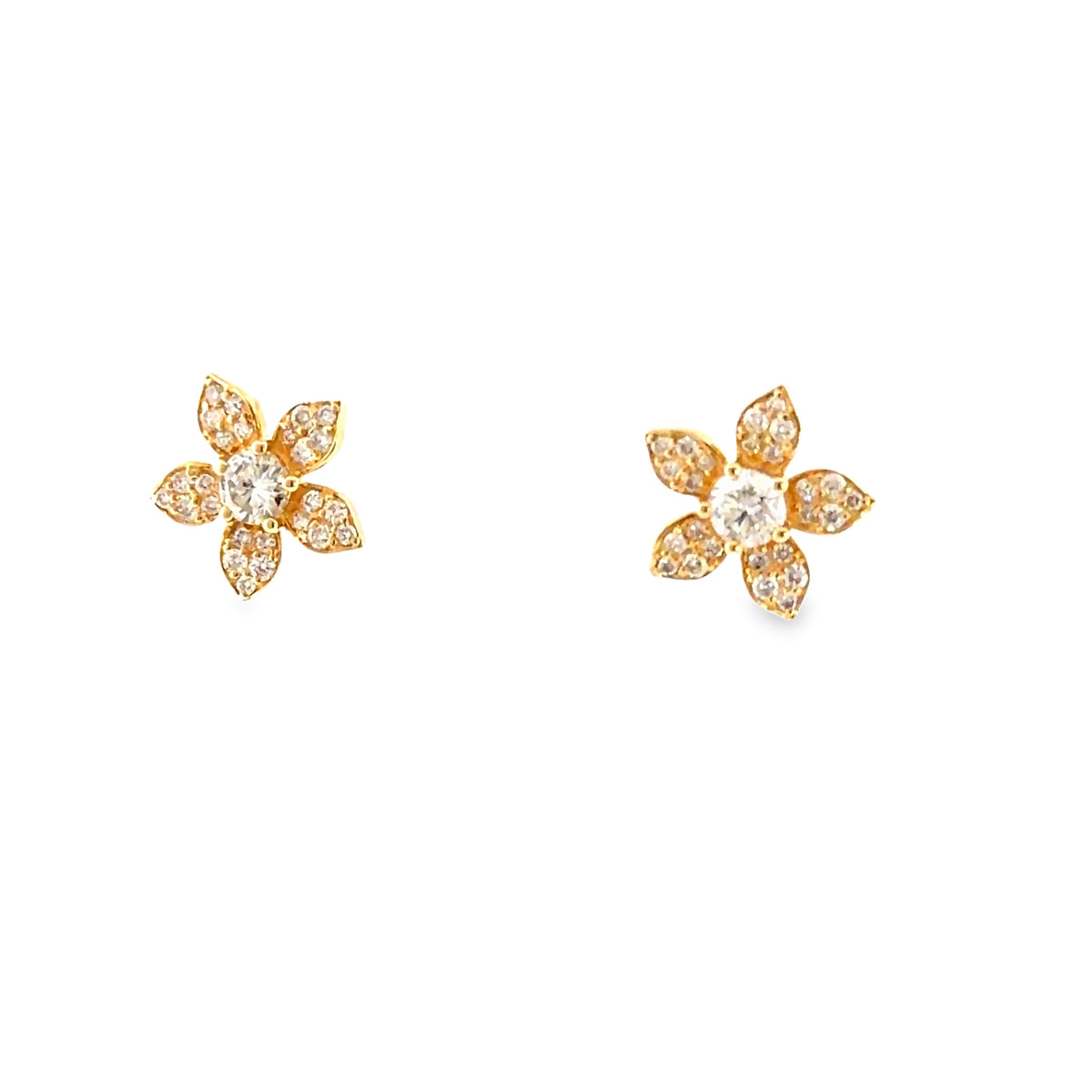 The Golden Petal Studs, 0.80ct Diamond, 14K Yellow Gold by Benji Designs, view 3