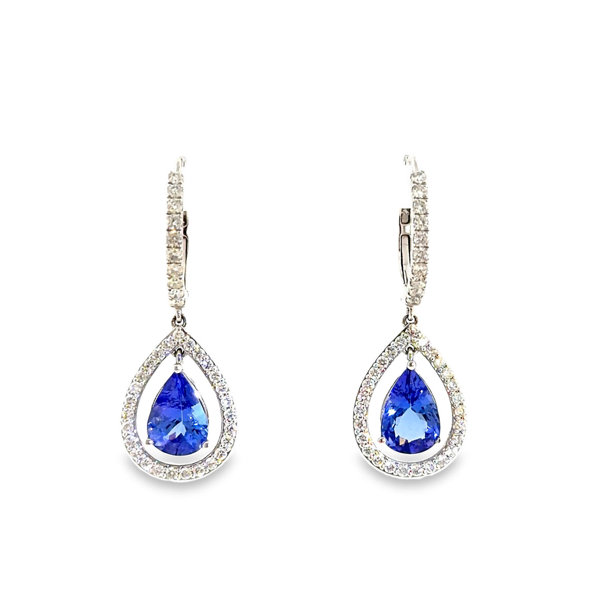 The Twilight Drop Earrings, 4.00ct pear tanzanite & 1.20ct diamond, 18K White Gold by Benji Designs, view 1