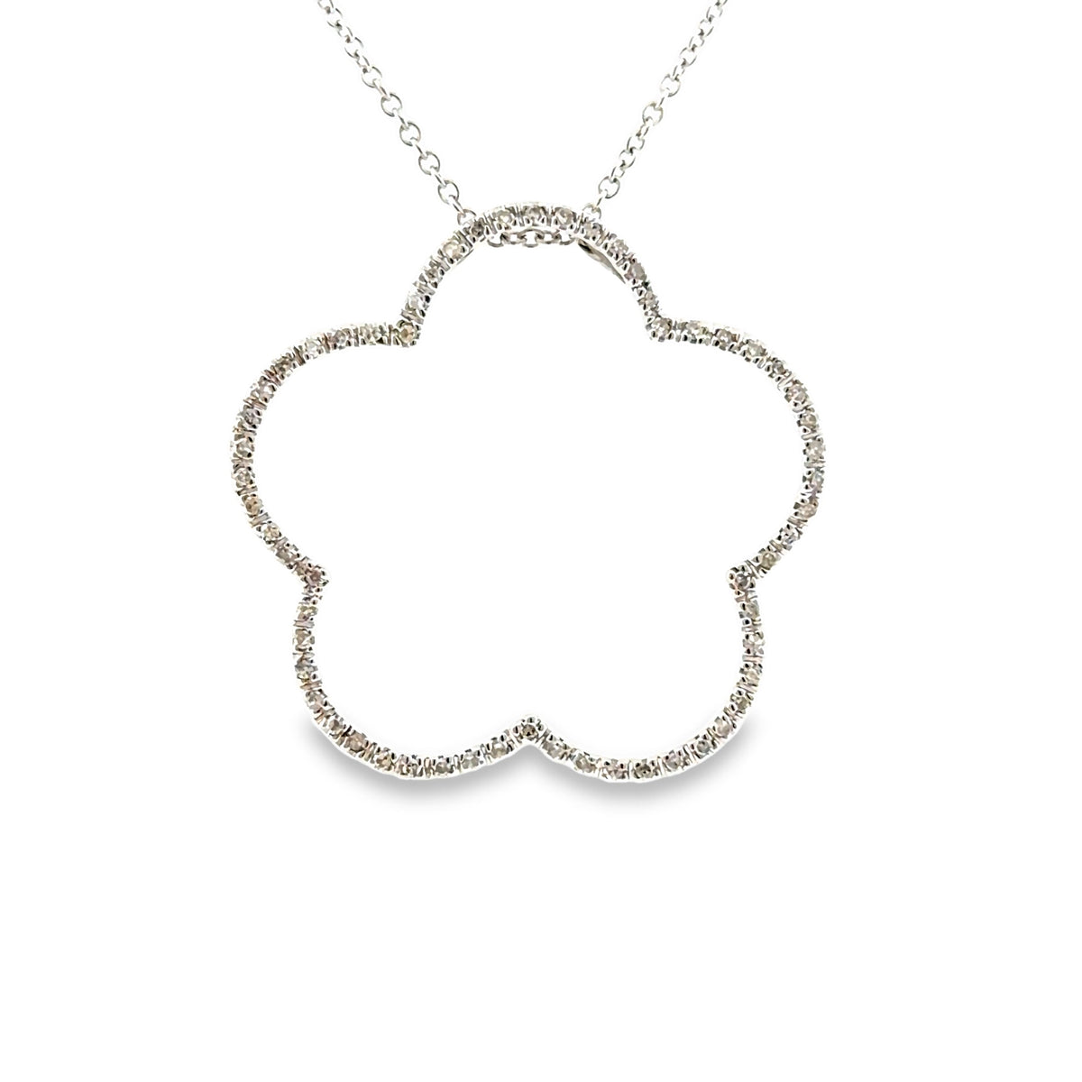 The Soft Launch Pendant, 0.60ct Diamond Open Flower Pendant, 14K White Gold by Benji Designs, view 1