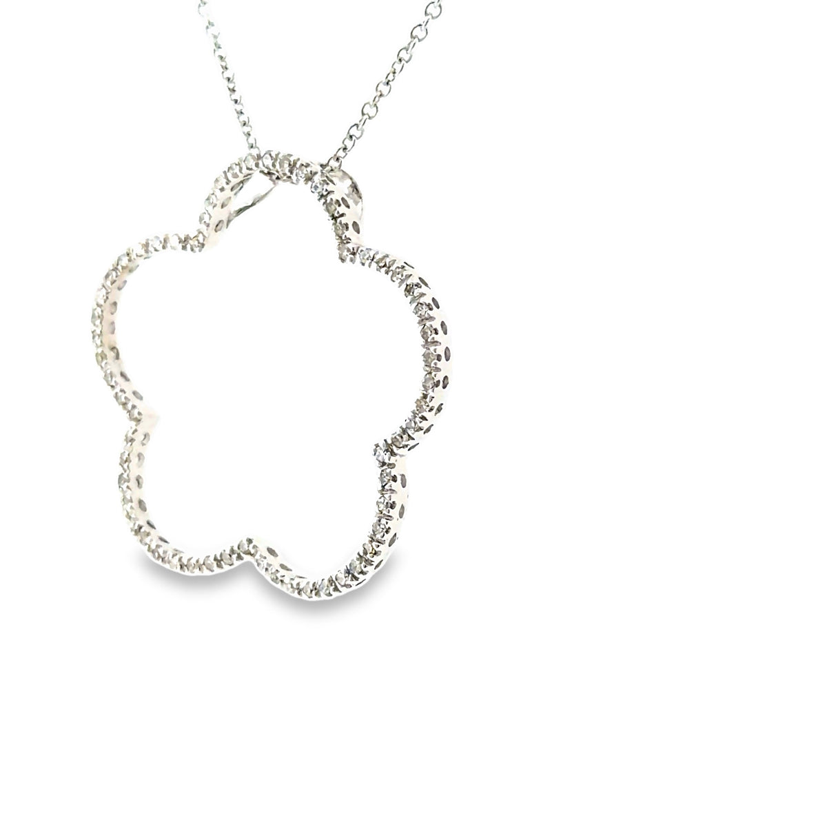 The Soft Launch Pendant, 0.60ct Diamond Open Flower Pendant, 14K White Gold by Benji Designs, view 3