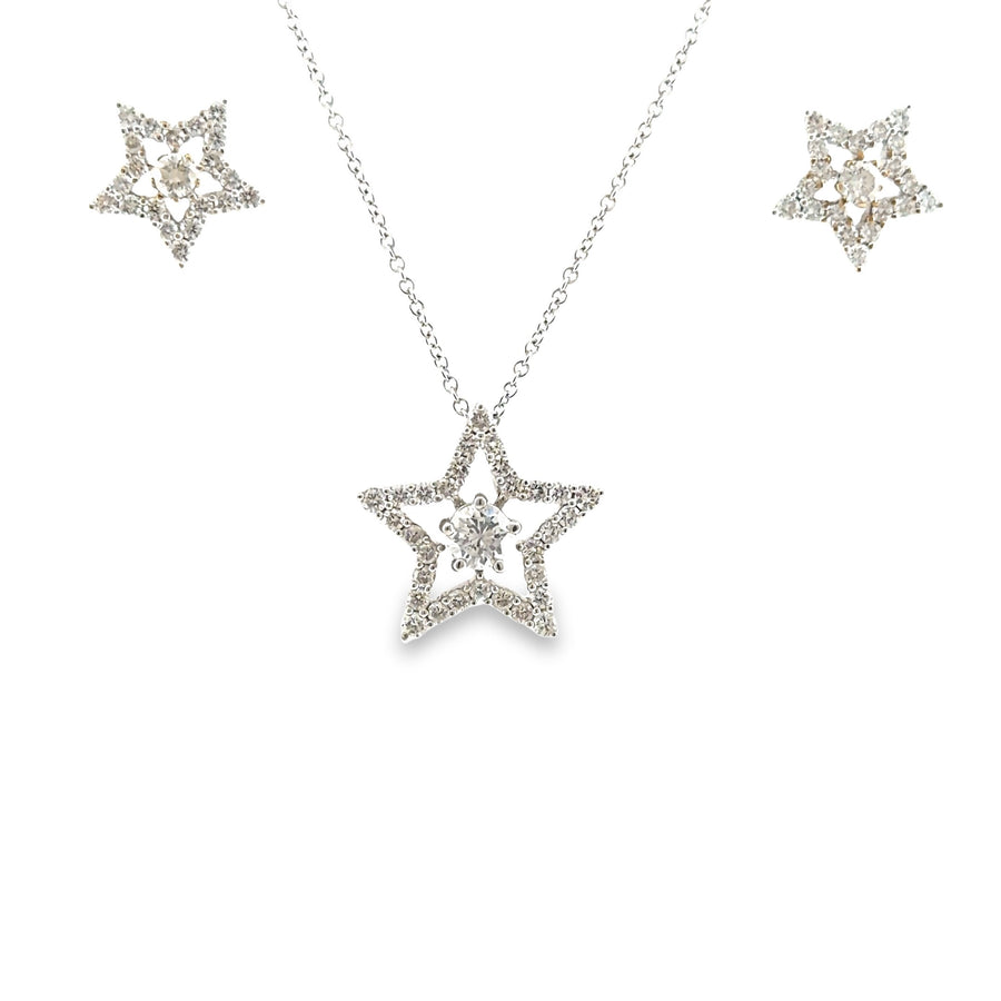 The Main Character Set, 2.00ct Diamond star pendant and stud earrings, 18K White Gold set by Benji Designs, view 1