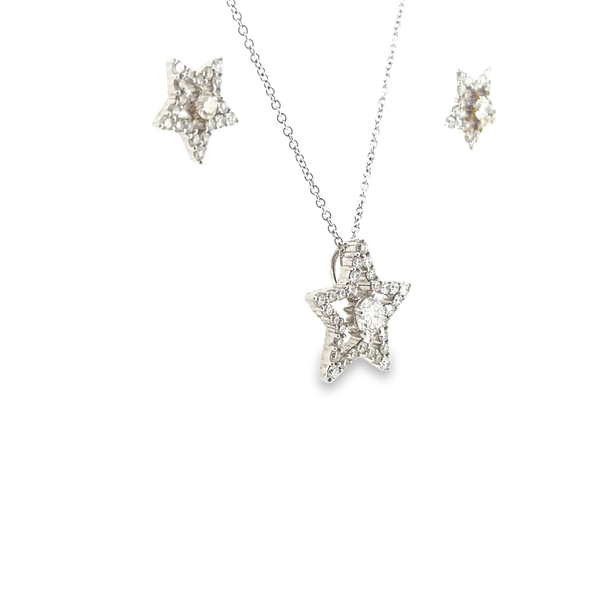 The Main Character Set, 2.00ct Diamond star pendant and stud earrings, 18K White Gold set by Benji Designs, view 2