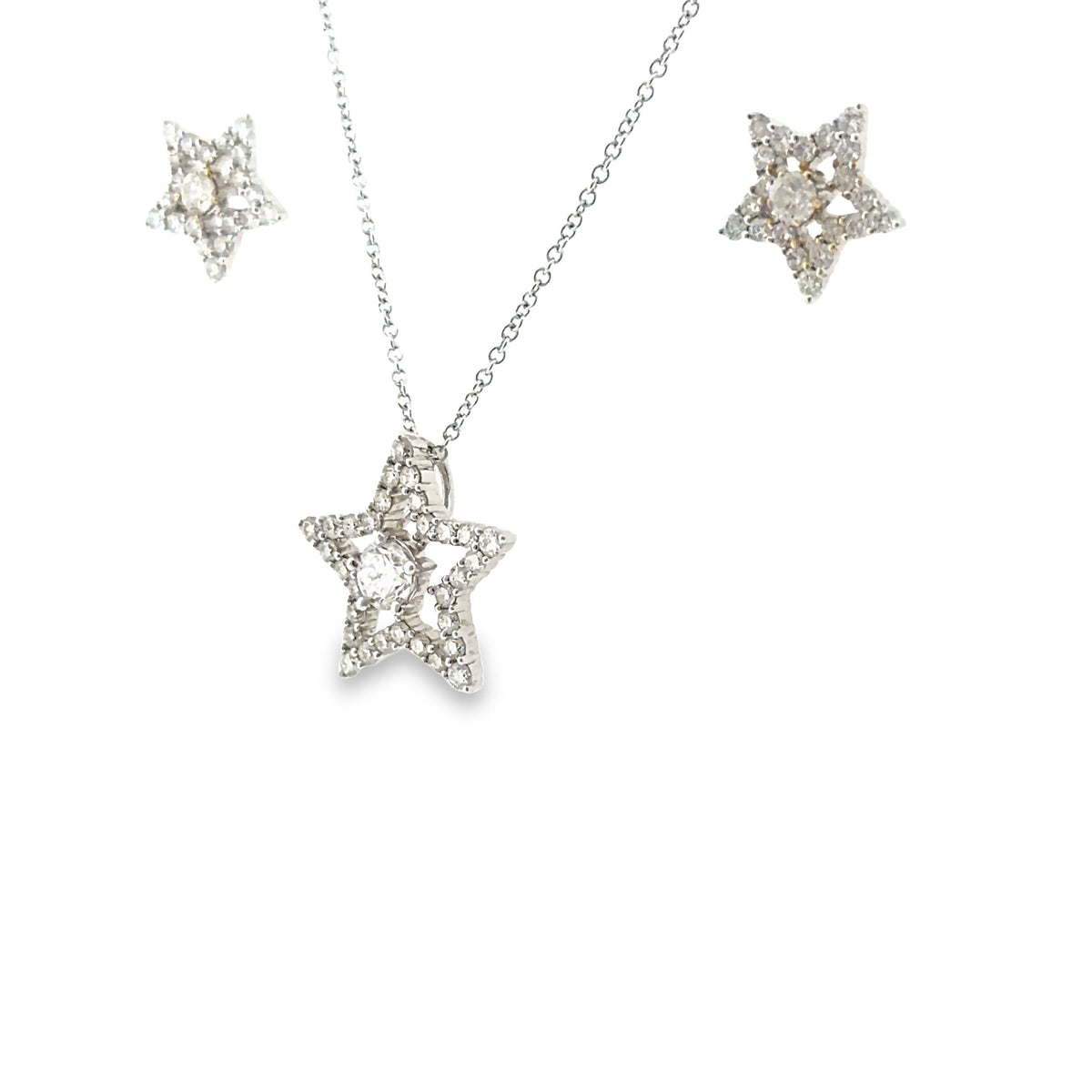 The Main Character Set, 2.00ct Diamond star pendant and stud earrings, 18K White Gold set by Benji Designs, view 3