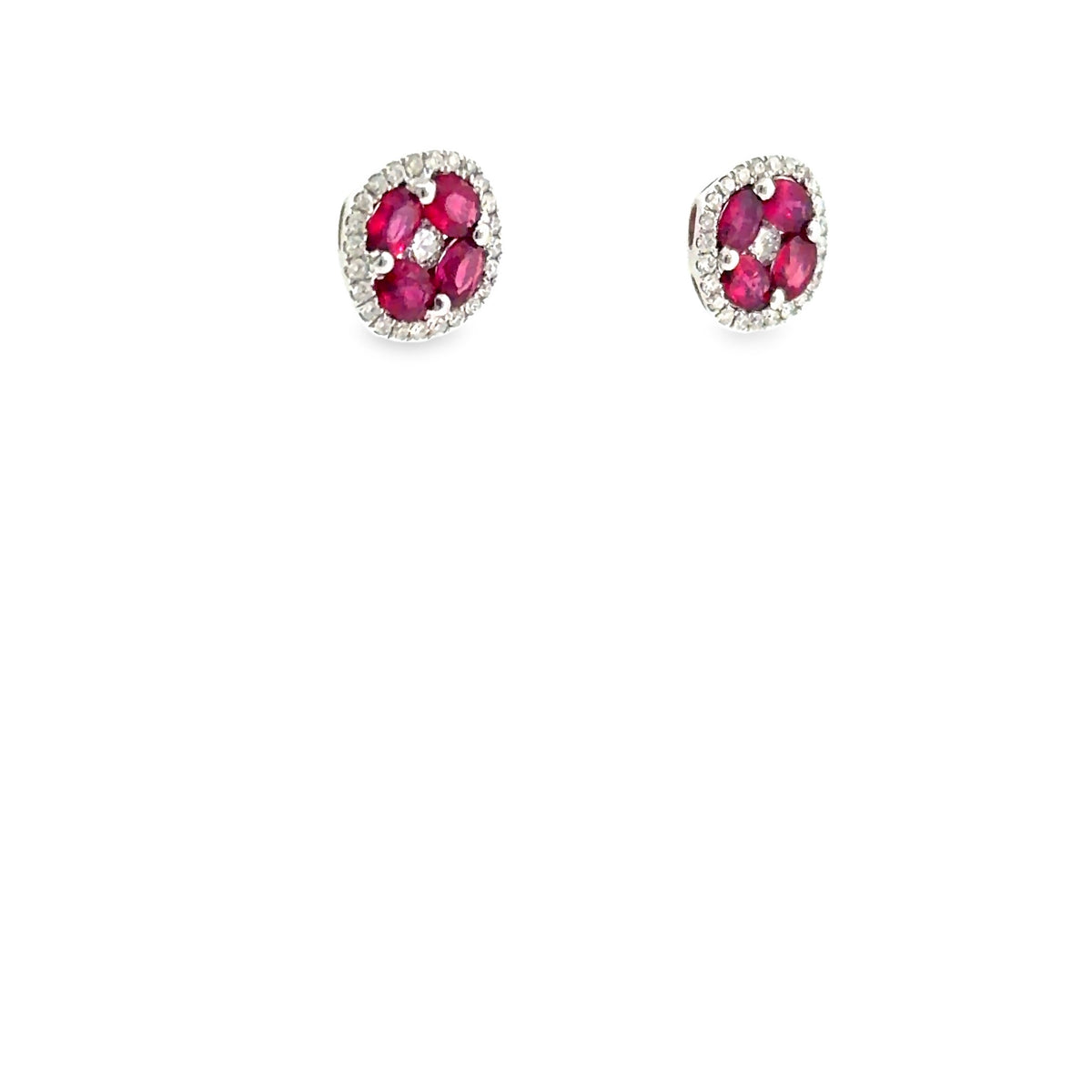 The Kir Royale Studs, 1.60ct Ruby & 0.50ct Diamond clover studs, 14K White Gold by Benji Designs, view 2