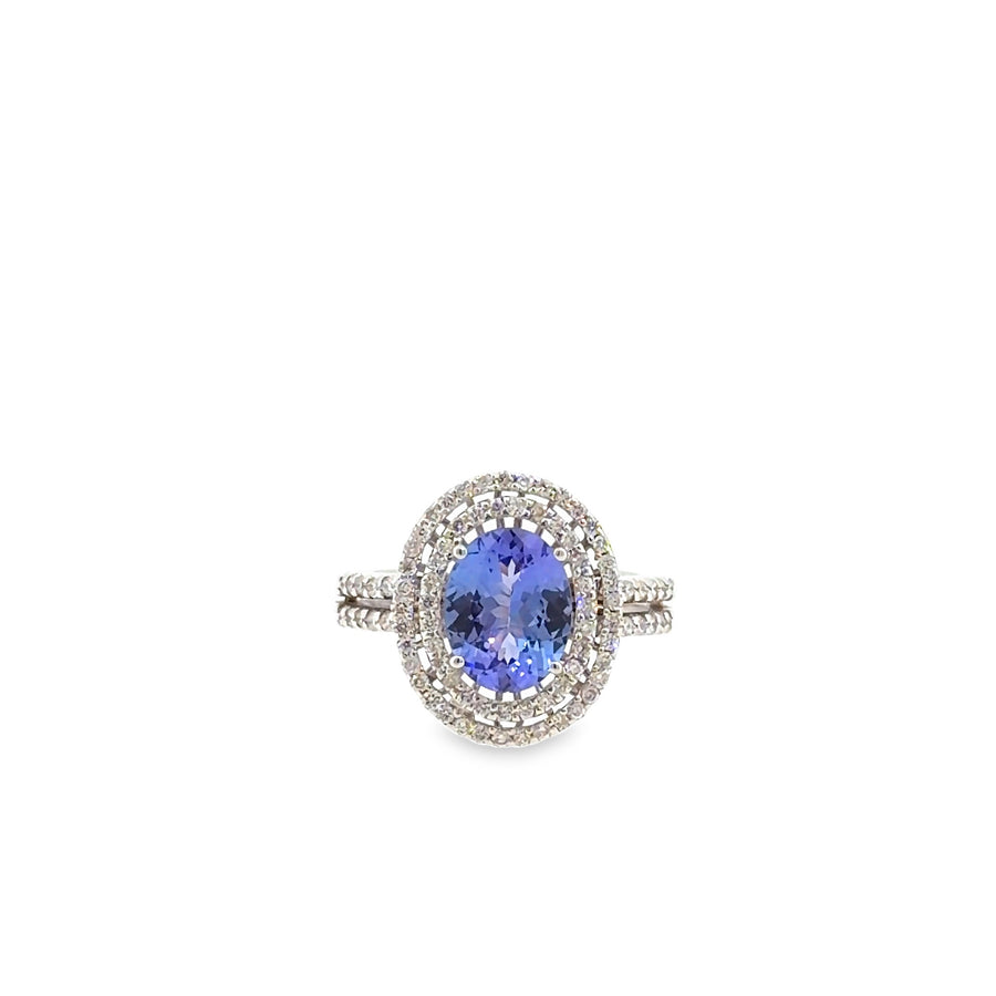 The Josephine Ring, 2.40 ct Tanzanite & Diamond, 14K White Gold by Benji Designs, view 1