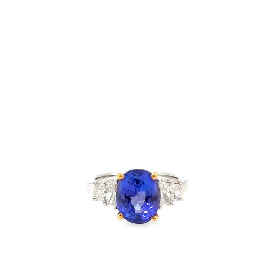 The Monaco Ring, 5.24 ct Tanzanite & Diamond, Platinum & 18K Yellow Gold by Benji Designs, view 1