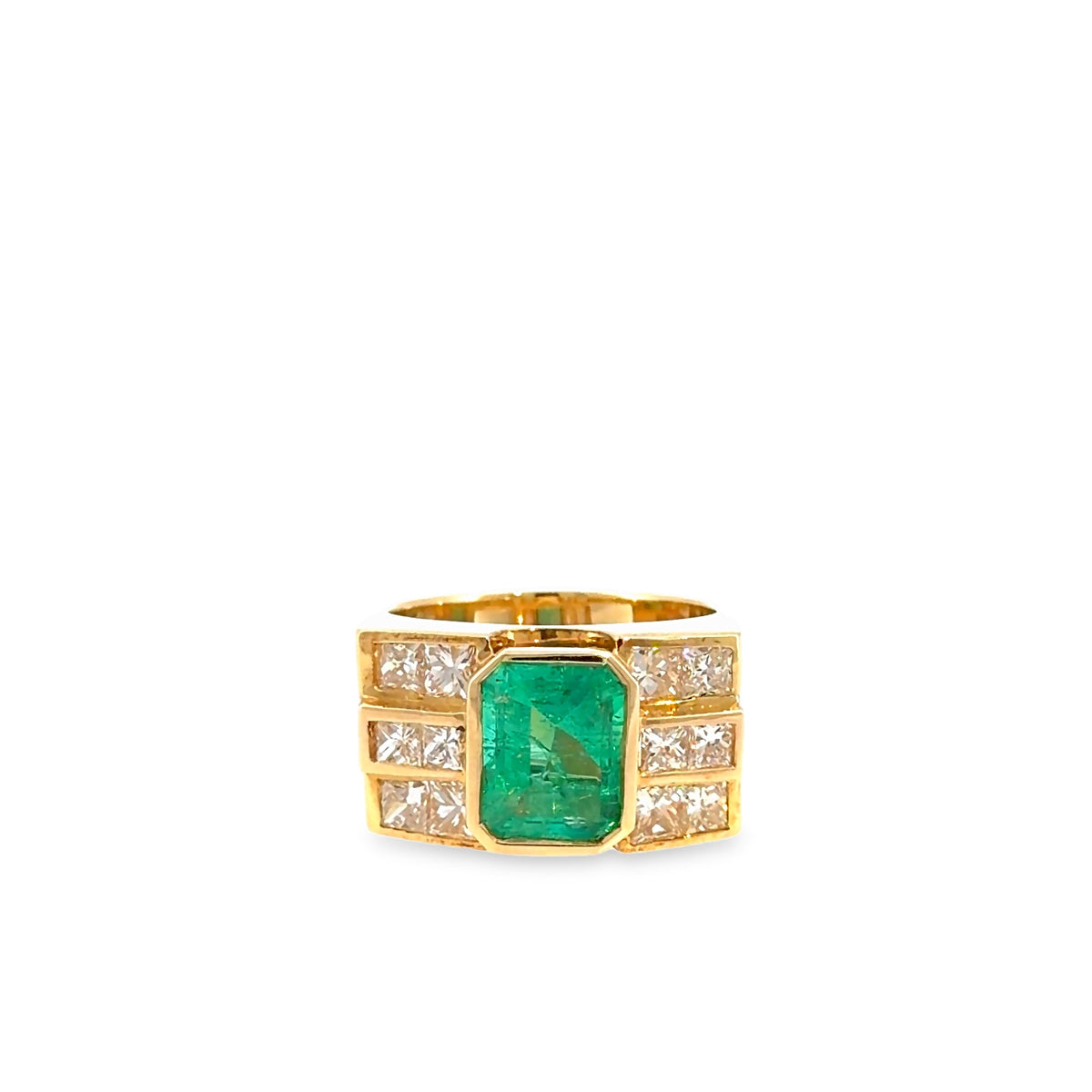 The River Oaks Ring, 4.30 ct Emerald & Diamond, 18K Yellow Gold by Benji Designs, view 1